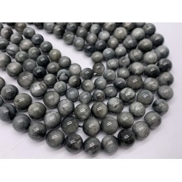 Каменные бусины, Хризоберилл, Кошачий глаз, серый, шарик гладкий, 10 мм, длина нити 38 см