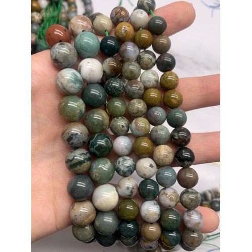 Каменные бусины, Яшма, океаническая, шарик гладкий, 12 мм, длина нити 38 см