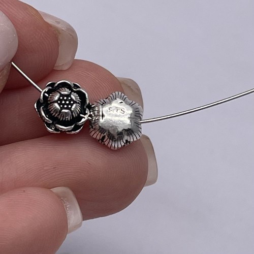 Бусина, "Лотос", тайское серебро, размер 8х5,5 мм, цена за 1 шт.