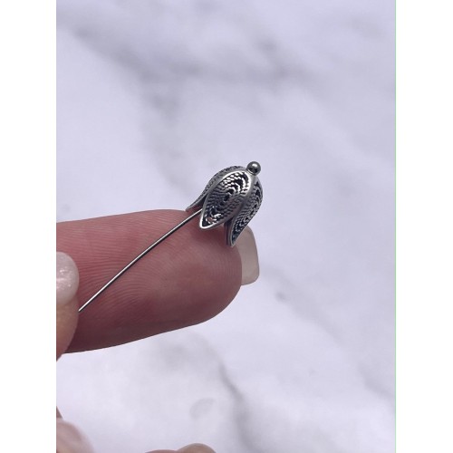 Концевик "Тюльпан", тайское серебро, размер 9,5х8 мм, цена за 1 шт.