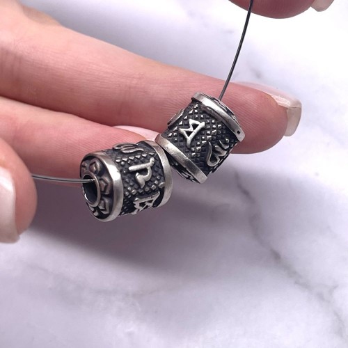 Бусина - Цилиндр, "Мантры", (широкое отверстие), тайское серебро, размер 11,5х13,5 мм, цена за 1 шт.