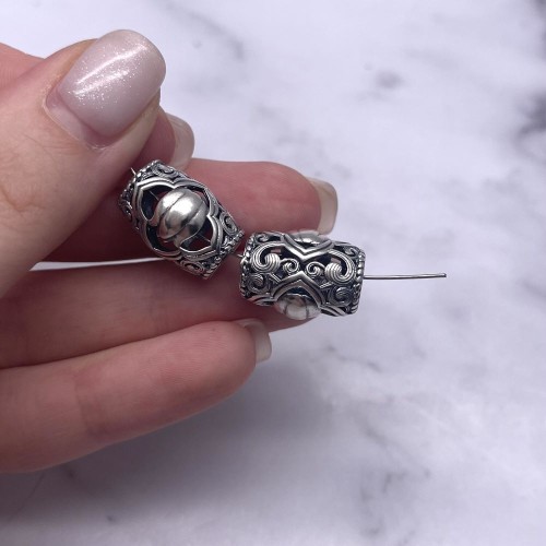 Бусина - Цилиндр "Лотос", тайское серебро, размер 17х12,5 мм, цена за 1 шт.