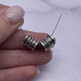 Бусина - Цилиндр (широкое отверстие), тайское серебро, размер 10,5х9 мм, цена за 1 шт.