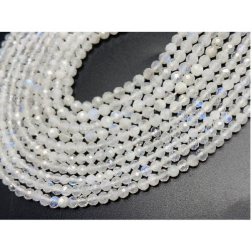 Каменные бусины, Лунный камень, шарик огранка, 2 мм, длина нити 38 см