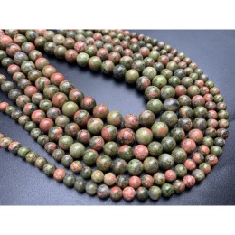 Каменные бусины, Унакит, шарик гладкий, 6 мм, длина нити 38 см