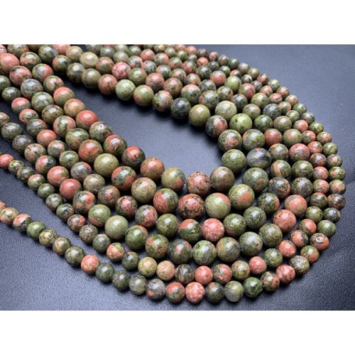 Каменные бусины, Унакит, шарик гладкий, 6 мм, длина нити 38 см