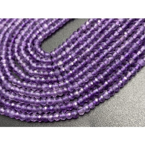 Каменные бусины, Аметист, огранка, рондель 2х3 мм, длина нити 38 см