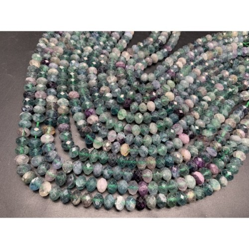 Каменные бусины, Флюорит, рондель огранка, 5х8 мм, длина нити 38 см