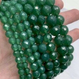 Каменные бусины, Халцедон, изумрудный, тонированный, люкс, шарик огранка, 7,5-8 мм, длина нити 38 см