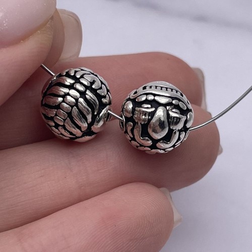 Бусина, (Пияо), тайское серебро, размер 13,5 мм, цена за 1 шт.