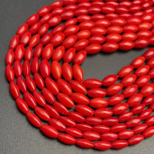 Каменные бусины, Коралл, рис, красный, тонированный, 8 х 4 мм, длина нити 38 см