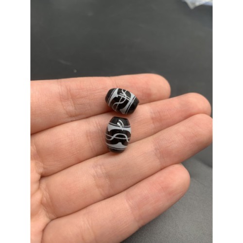 Бусина Дзи "53" из агата, Волны судьбы, размер 12х9 мм, цена за 1 шт