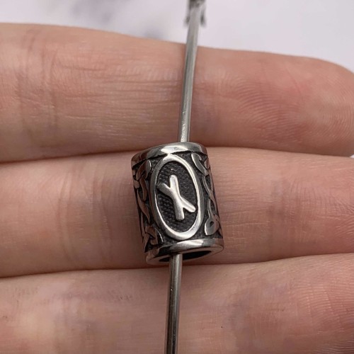 Бусина, Руны НАУТИЗ, (Руна пользы, преодоления), нержавеющая сталь, с чернением, размер 14х10 мм, цена за шт