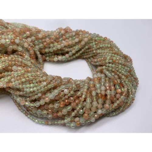 Каменные бусины, Солнечный камень, Аруша, Танзания, шарик огранка, 3 мм, длина нити 38 см