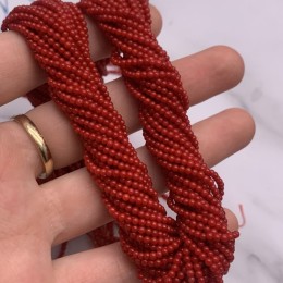 Каменные бусины, Коралл, красный, тонированный, люкс, шарик гладкий, 2 мм, длина нити 38 см