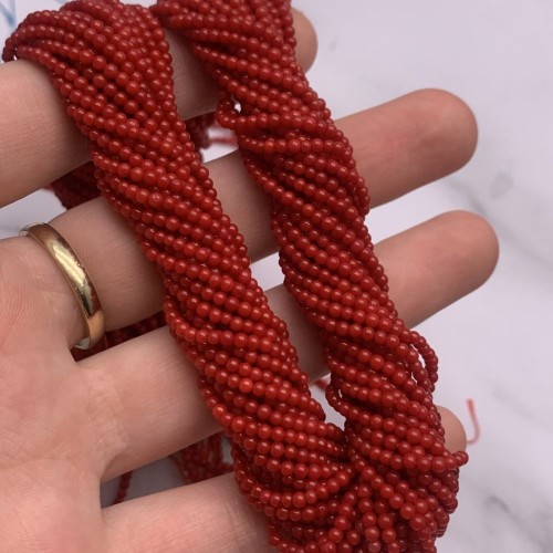 Каменные бусины, Коралл, красный, тонированный, люкс, шарик гладкий, 2 мм, длина нити 38 см