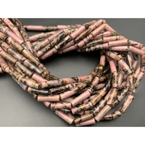 Каменные бусины, Родонит, дендритовый, трубочки, 13х4 мм, длина нити 38 см