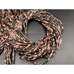 Каменные бусины, Родонит, дендритовый, трубочки, 4х2 мм, длина нити 38 см