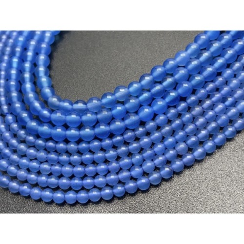 Каменные бусины, Халцедон, голубой, тонированный, шарик гладкий, 4 мм, длина нити 38 см