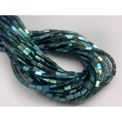 Каменные бусины, Гематит синтетический, цвет голубой, трубочки прямоугольные, размер 4х2 мм, нить 38 см