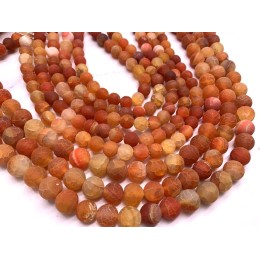 Каменные бусины, Африканский Агат, (Кракле), тонированный, ярко-оранжевый, шарик гладкий, 8 мм, длина нити 38 см