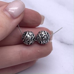 Бусина, "Мантры", тайское серебро, размер 11 мм, цена за 1 шт.