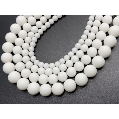 Каменные бусины, Агат (пресс), белый, матовый, шарик гладкий, 8 мм, длина нити 38 см