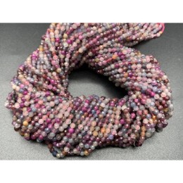 Каменные бусины, Микс Корундов, (Сапфир, Рубин, Падпараджа, Наждак), люкс, шарик огранка, 3 мм, нить 38 см