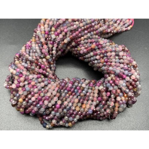 Каменные бусины, Микс Корундов, (Сапфир, Рубин, Падпараджа, Наждак), люкс, шарик огранка, 3 мм, нить 38 см