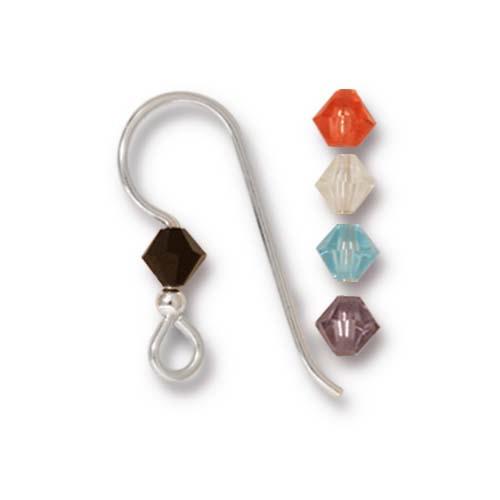 Швенза, крючок с кристаллом  микс 2мм Capri, посеребренная, 18х19мм