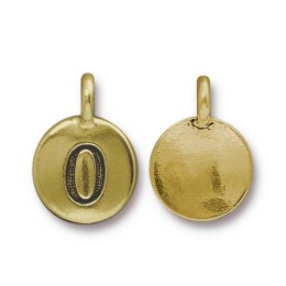 Подвеска шарм TierraCast, цифра 0, позолоченная с чернением, 16х12мм