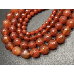 Каменные бусины, Сердолик (Карнеол), шарик огранка, 12 мм, длина нити 38 см