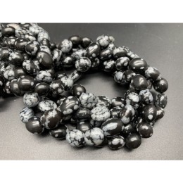 Каменные бусины, Обсидиан снежный, фриформы, 10х8 мм, длина нити 38 см