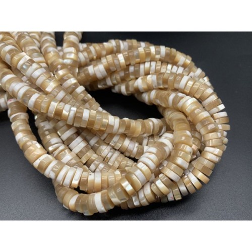 Каменные бусины, Перламутр бежевый, тонированный, шайба, 7,5х2 мм, длина нити 38 см