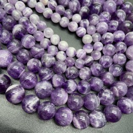 Каменные бусины, Аметист с полосками, 12 мм, шарик гладкий, длина нити 38 см