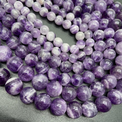 Каменные бусины, Аметист с полосками, 12 мм, шарик гладкий, длина нити 38 см