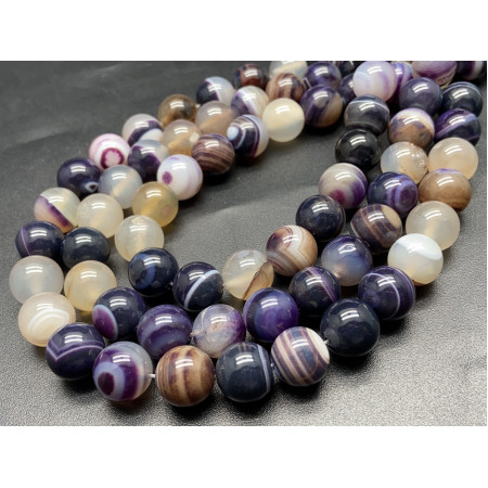 Каменные бусины, Агат, тонированный, фиолетовый, шарик гладкий, 12 мм, длина нити 38 см