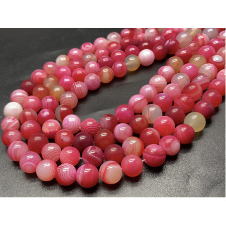 Каменные бусины, Агат, тонированный, ярко-розовый, шарик гладкий, 12 мм, длина нити 38 см арт. 14044
