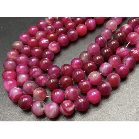 Каменные бусины, Агат, тонированный, тёмно-розовый, шарик гладкий, 12 мм, длина нити 38 см