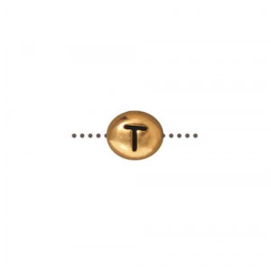 Бусина металлическая, TierraCast, двусторонняя с буквой английского алфавита T, позолоченная с чернением, 6мм