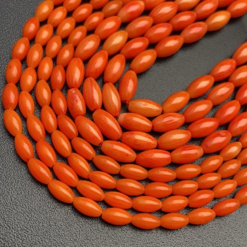Каменные бусины, Коралл, рис, оранжевый, тонированный, 6 х 3 мм, длина нити 38 см