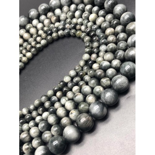 Каменные бусины, Кошачий глаз, (орлиный, соколиный), серый, люкс, шарик гладкий, 10 мм, длина нити 38 см