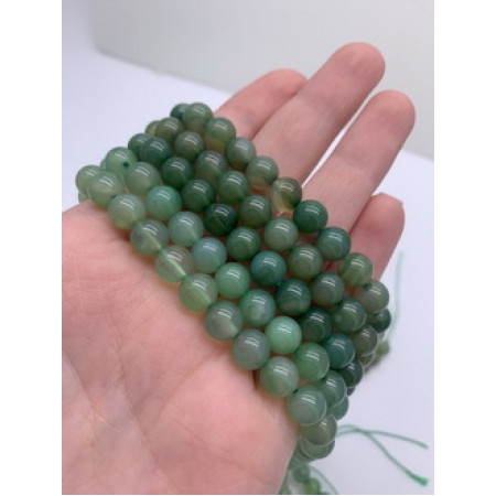 Каменные бусины, Халцедон, зелёный, шарик гладкий, 8 мм, длина нити 38 см