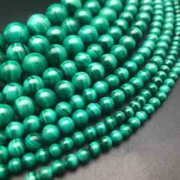 Каменные бусины, Малахит (Конго), люкс, шарик гладкий, 8 мм, длина нити 39 см