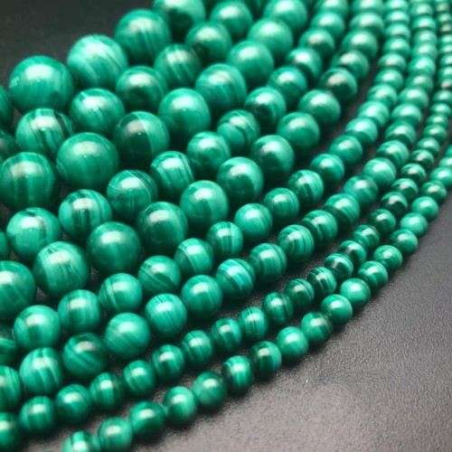 Каменные бусины, Малахит (Конго), люкс, шарик гладкий, 10 мм, длина нити 19 см