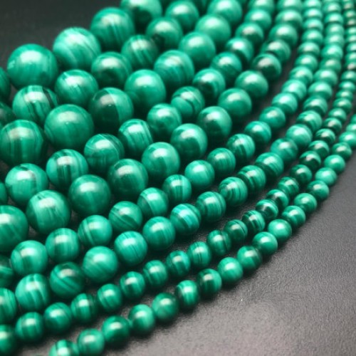 Каменные бусины, Малахит (Конго), люкс, шарик гладкий, 11,8-12 мм, длина нити 19 см