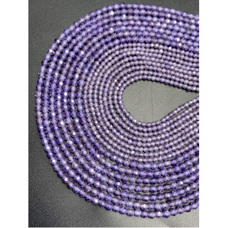 Каменные бусины, Цирконий кубический, (т.н. Циркон), фиолетовый кристалл, шарик огранка, 3 мм, длина нити 38 см