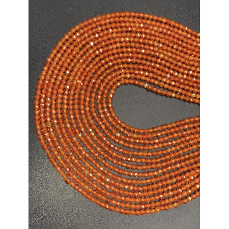 Каменные бусины, Цирконий кубический, (т.н. Циркон), оранжевый кристалл, шарик огранка, 3 мм, длина нити 38 см