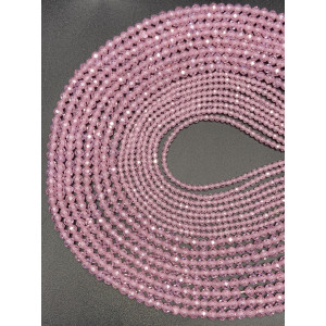 Каменные бусины, Цирконий кубический, (т.н. Циркон), розовый кристалл, шарик огранка, 2 мм, длина нити 38 см