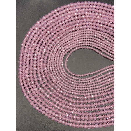 Каменные бусины, Цирконий кубический, (т.н. Циркон), розовый кристалл, шарик огранка, 3 мм, длина нити 38 см